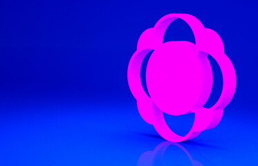 Fototapeta na wymiar Pink Molecule icon isolated on blue background. Structure of molecules in chemistry, science teachers innovative educational poster. Minimalism concept. 3d illustration 3D render