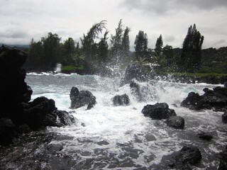 waves crushing on rocks