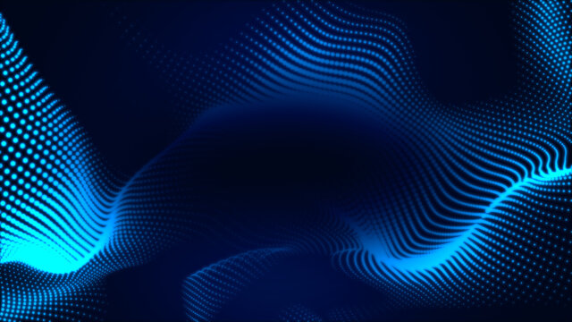 Dot white blue wave light screen gradient texture background. Abstract technology big data digital background. 3d rendering. © Papapig