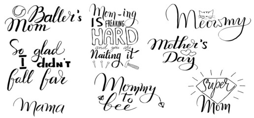 Mother's day. Mom tee hand lettering vector design set.