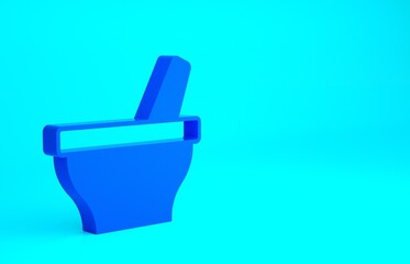 Blue Mortar and pestle icon isolated on blue background. Minimalism concept. 3d illustration 3D render