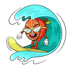Summer! Surfing orange on surfboard. Vector illustration of a surfer.
