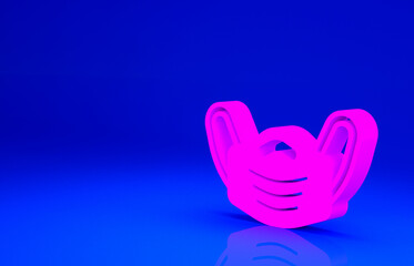 Pink Medical protective mask icon isolated on blue background. Minimalism concept. 3d illustration 3D render