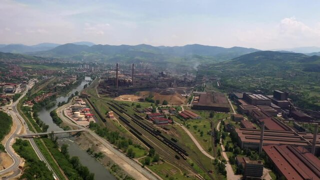 Aerial view at steel industry complex in Zenica, Bosnia and Herzegovina