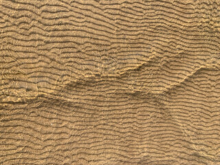 Beach background sand pattern waves. Abstract sandy texture. Clean sand vertical texture, natural background, sandy pattern The sand creates an unusual structure similar to crumpled corduroy
