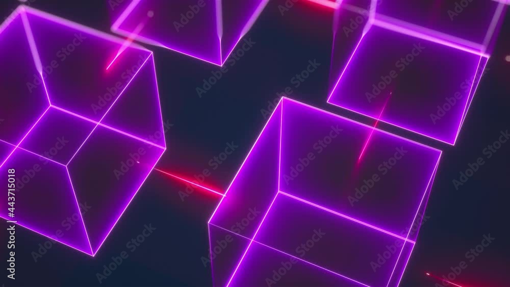 Poster connection structure of many neon cubes. computer generated abstract isometric background, 3d render