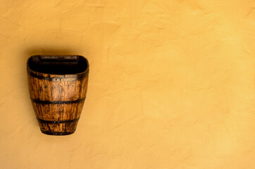 decorative wine barrel stuck to the wall