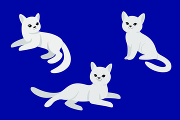 Cartoon cat icon set. Different poses of cat. Vector contour illustration for prints, clothing, packaging, stickers.