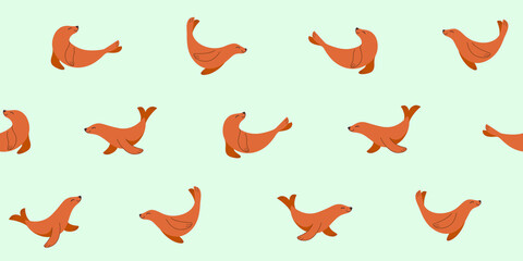 Simple seamless trendy animal pattern with seal. Cartoon vector illustration.