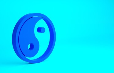 Blue Yin Yang symbol of harmony and balance icon isolated on blue background. Minimalism concept. 3d illustration 3D render