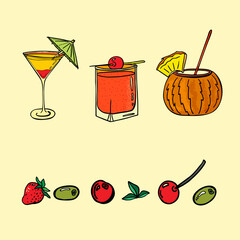 Hand drawn three cocktail isolated and berries
