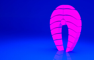 Pink Fish steak icon isolated on blue background. Minimalism concept. 3d illustration 3D render