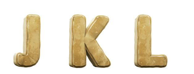 Sand alphabet. Letters J, K, L. 3D render. Path save.