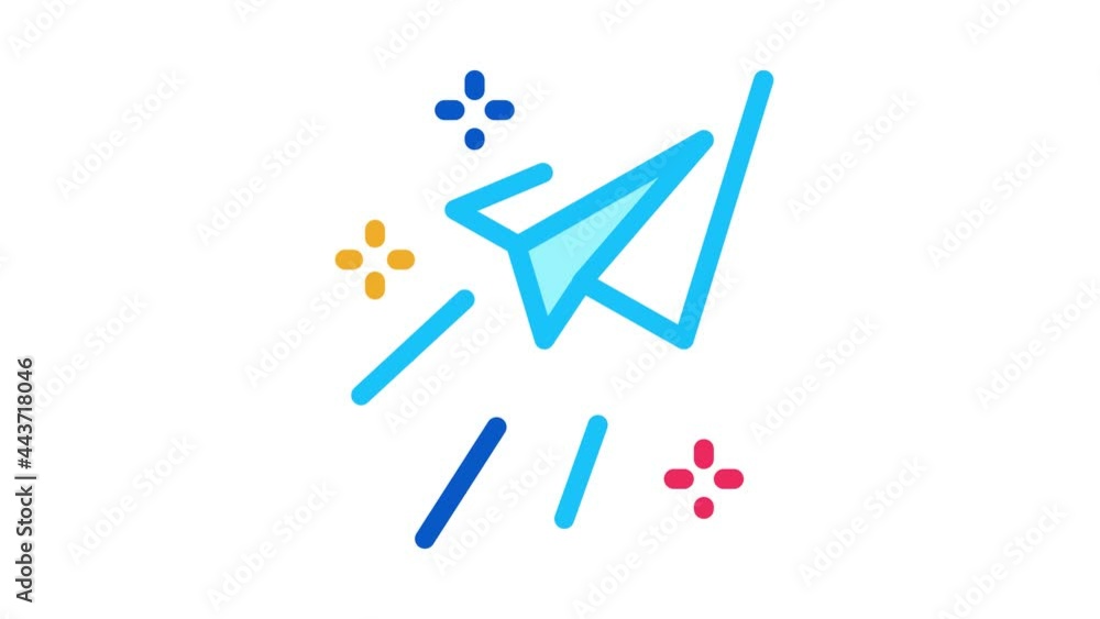 Poster paper airplane message icon animation. color paper airplane message animated icon on white backgroun