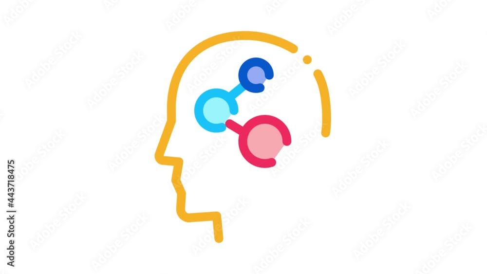 Poster programmed brain icon animation. color programmed brain animated icon on white background