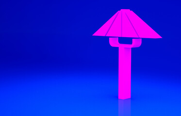 Pink Traditional Japanese umbrella from the sun icon isolated on blue background. Minimalism concept. 3d illustration 3D render