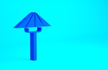 Blue Traditional Japanese umbrella from the sun icon isolated on blue background. Minimalism concept. 3d illustration 3D render
