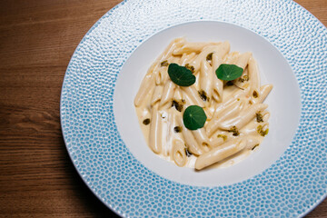 Spaghetti with sour cream and Parmesan cheese