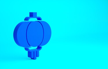 Fototapeta premium Blue Chinese paper lantern icon isolated on blue background. Minimalism concept. 3d illustration 3D render