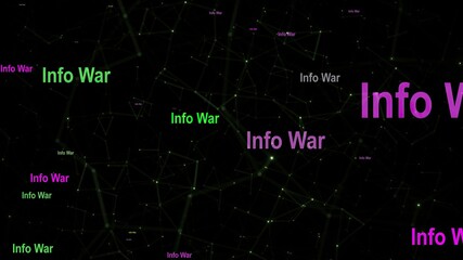 Info war and fake news text against network background
