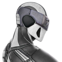 super hero in a exosuit side view