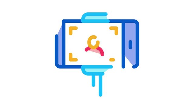 photo using selfie stick Icon Animation. color photo using selfie stick animated icon on white background