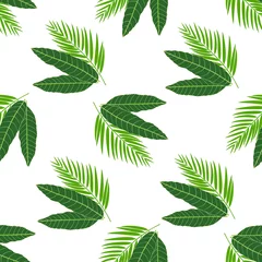 Behang Tropische bladeren Seamless pattern tropical mango and palm leaves vector illustration