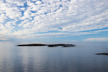 Lake Superior with blue sky and white clouds, Michigan, USA