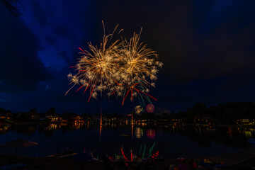 Celebration of Independence day - Fireworks over the lake