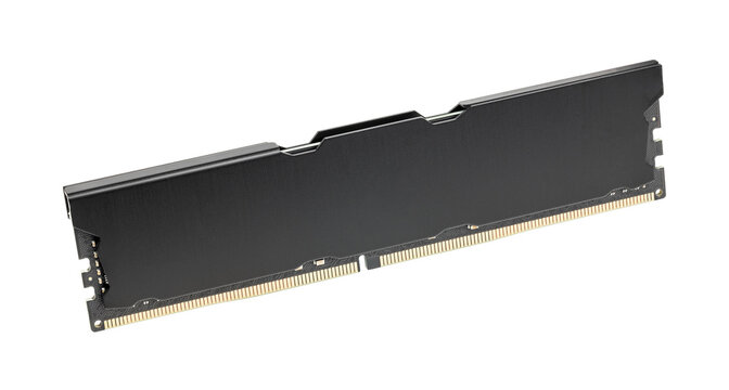 modern gaming black ddr4 desktop memory module isolated on a white background. computer ram memory stick cut out