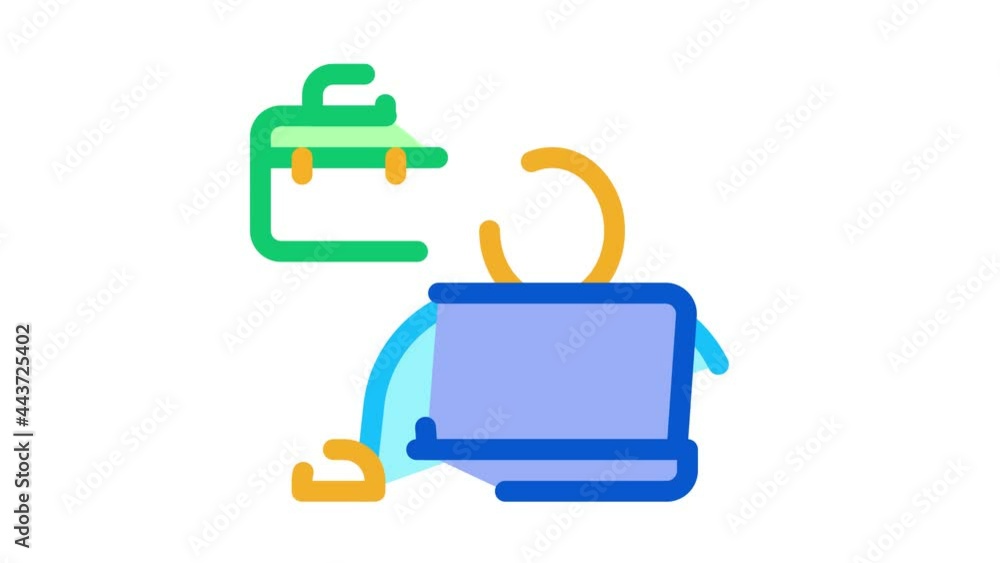 Poster computer worker icon animation. color computer worker animated icon on white background