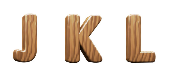 Chocolate alphabet. Letters j, k, l, in 3d render. Path save.