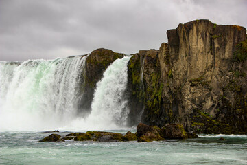 Close-up of the famous Godafoss waterfall near Route 1, Ring Road, Northern Icelan