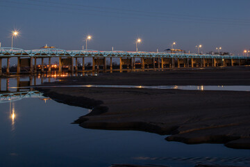 The Harmony Bridge in Bixby, Oklahoma at night, using long exposure photography.