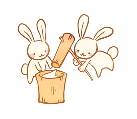 うさぎの餅つきの可愛いイラスト