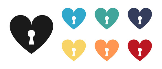 Heart shape with a keyhole. Set of icons. Vector illustration. Web design.
