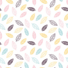 Seamless pattern with hand drawn leaves. Cute elegant ornament for fabric, wrapping and textiles. Floral background