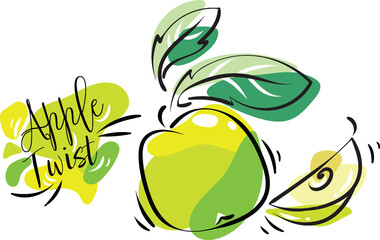 Green apple with leaves with juicy logo