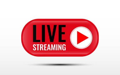 Live Stream or live streaming symbol icon with play button in red, isolated on white background vector illustration. easy to edit for broadcasting or advertising online.  