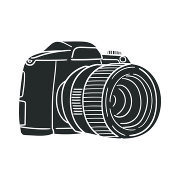Digital Camera Icon Silhouette Illustration. Photography Vector Graphic Pictogram Symbol Clip Art. Doodle Sketch Black Sign.