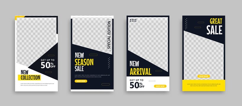 Set of Editable minimal square banner template. Blue yellow white background color with geometric shapes for social media post, story and web internet ads. Vector illustration	