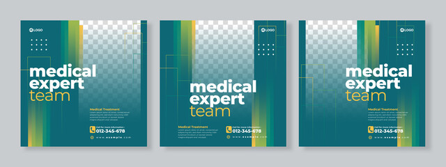 Set of three medical social media pack template premium vector
