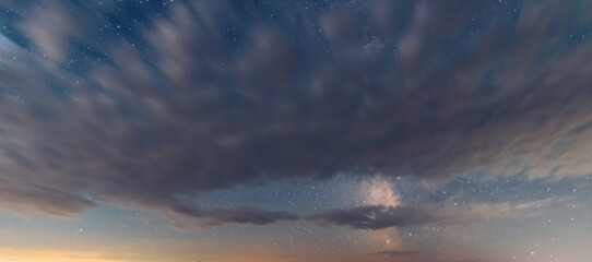 Fototapeta na wymiar Beautiful starry sky with long exposure clouds. Night sky, astronomical background.