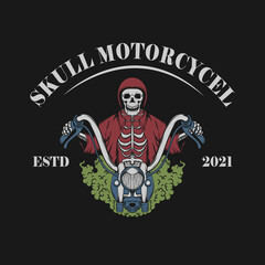 skull with cape and helmet with smoke illustration with skull motorcycle lettering