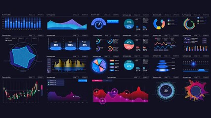 Different UI, UX, GUI mobile screens modern infographic. Template dashboard infographic, charts, graph and graphic UI, UX, KIT elements. Info chart elements for online statistics and data analytics. - Powered by Adobe