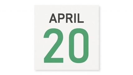 April 20 date behind crumpled paper page of a calendar, 3d animation