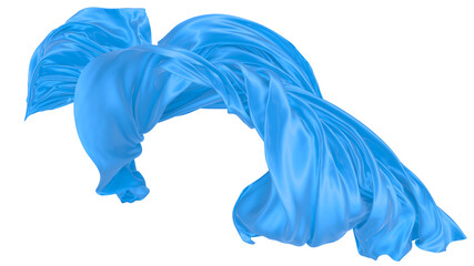 Beautiful flowing fabric of blue wavy silk or satin. 3d rendering image.