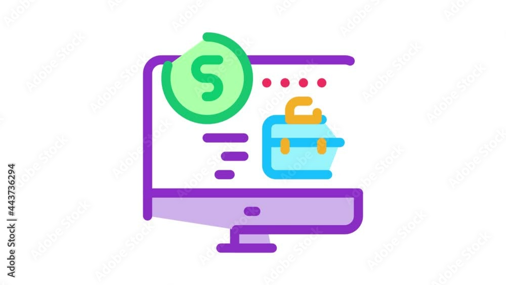 Poster computer paid work icon animation. color computer paid work animated icon on white background