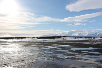 Sunset at Icelandic winter