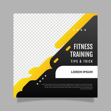 Flat fitness square flyer template. -  Vector.
